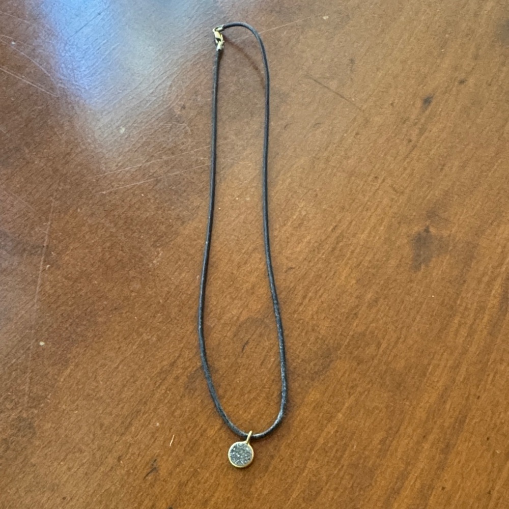 Black Cord Necklace with Round Druzy Pendant